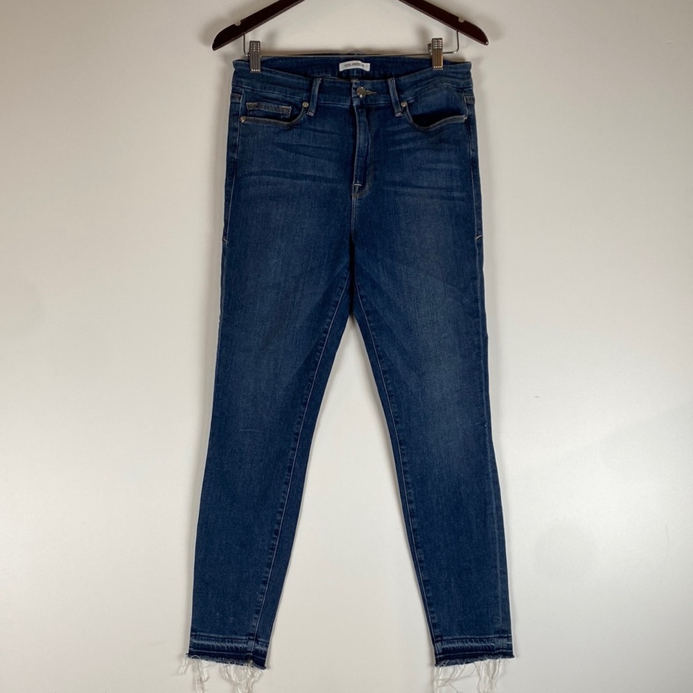 Good American Good Legs Blue Wash Skinny Jeans Raw Chewed Hem Size 12/31